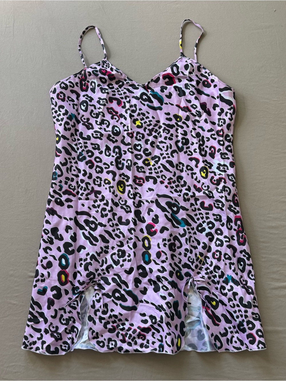 rainbow Leopard Print Satin Mini Slip Dress